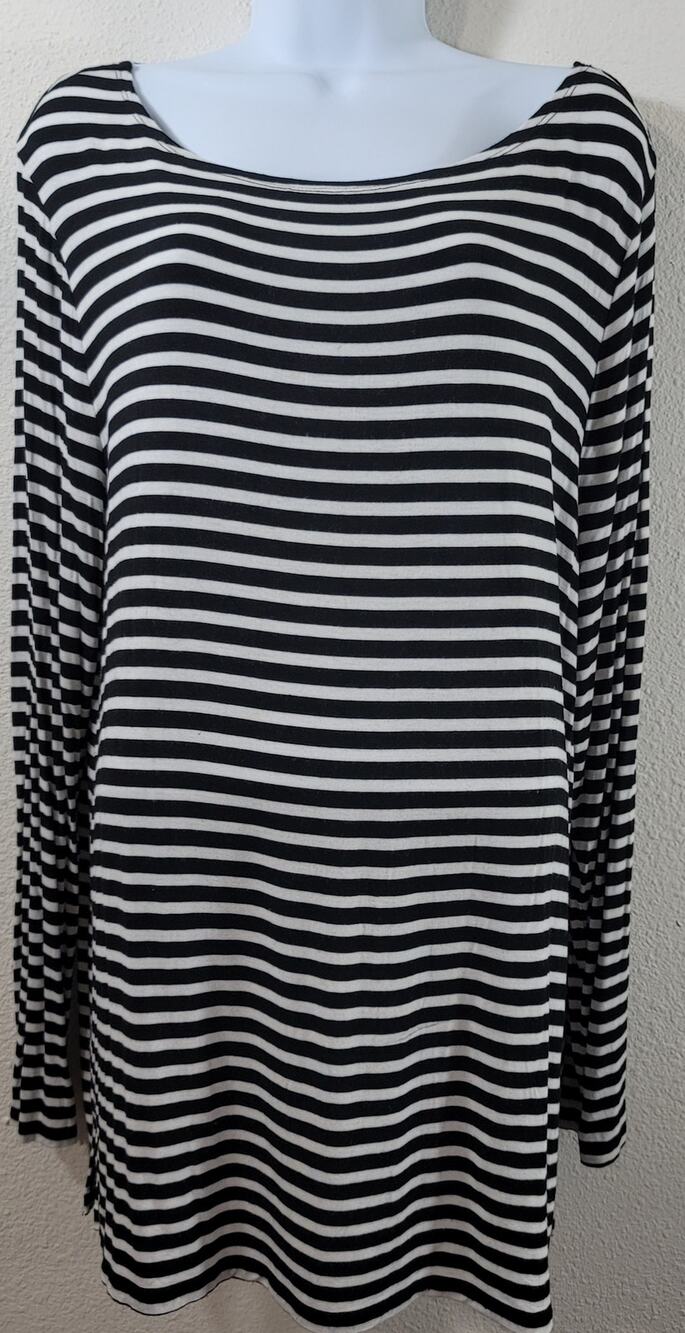 Luxe Black White Striped Long Sleeve Top XXL Lightweight Flowy Soft Stretchy
